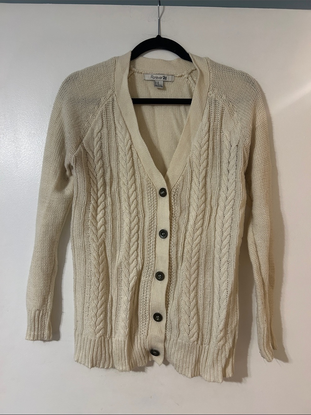 Forever 21 women’s Ivory Cable Knit Button-Up Cardigan